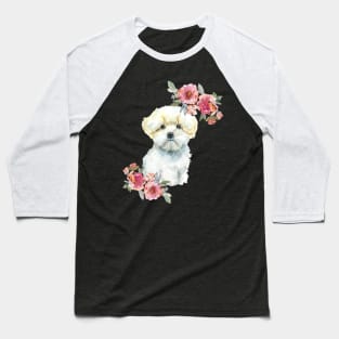 Cute Maltese Puppy Watercolor Art Baseball T-Shirt